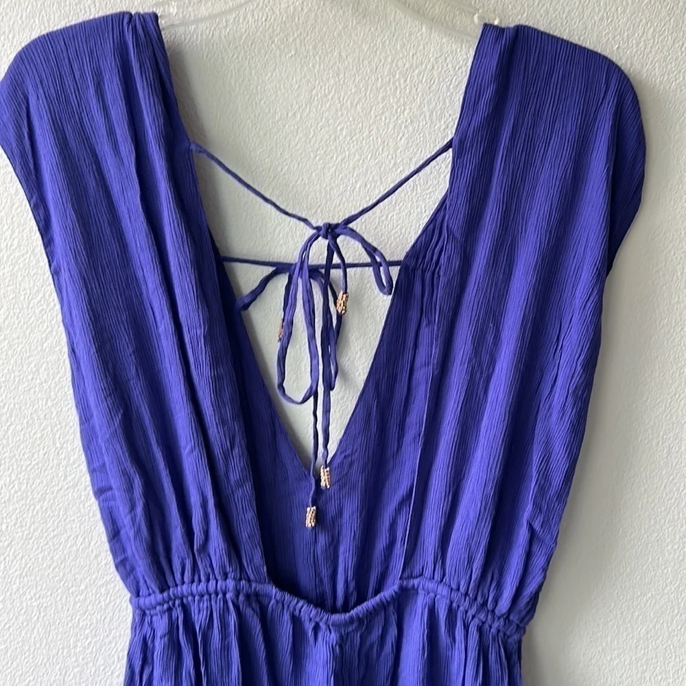 NWT free people romper size small royal blue Deep v neck ties bohemian
